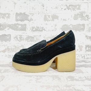 NEW Marc Fisher Black Suede Lina Chunky Platform Heeled Loafers D913